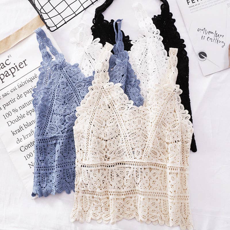 Funkyrel® Atzbranding Limited - Solid Color Crochet Lace Hollow Camisole Top - BEIGE / AVERAGE