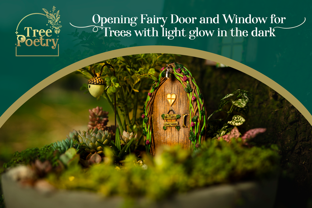 Tree Poetry - Opening Fairy Door and Window for Trees with Light yard art