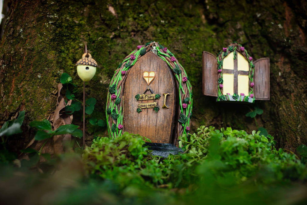 Tree Poetry - Opening Fairy Door and Window for Trees with Light yard art