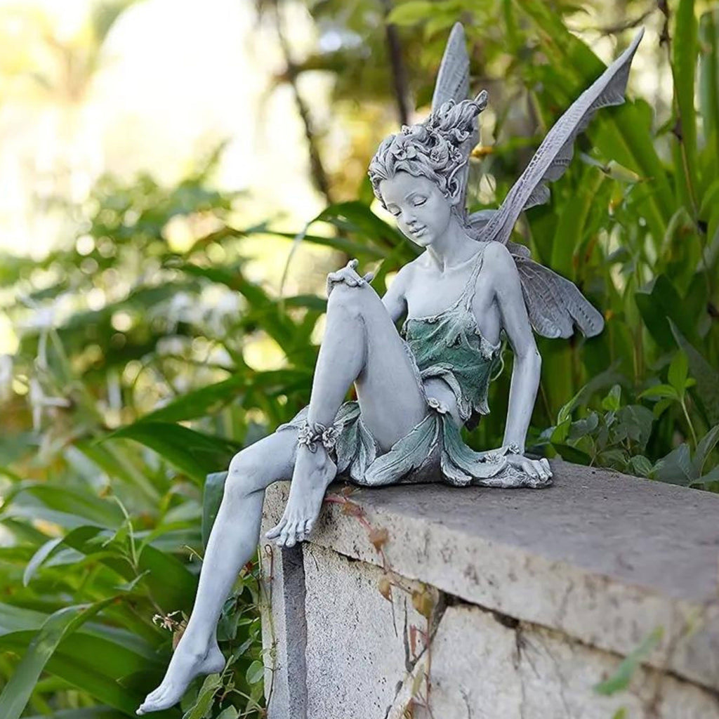 Flower Fairy Statue with Angel Wings Miniature Garden - 7''