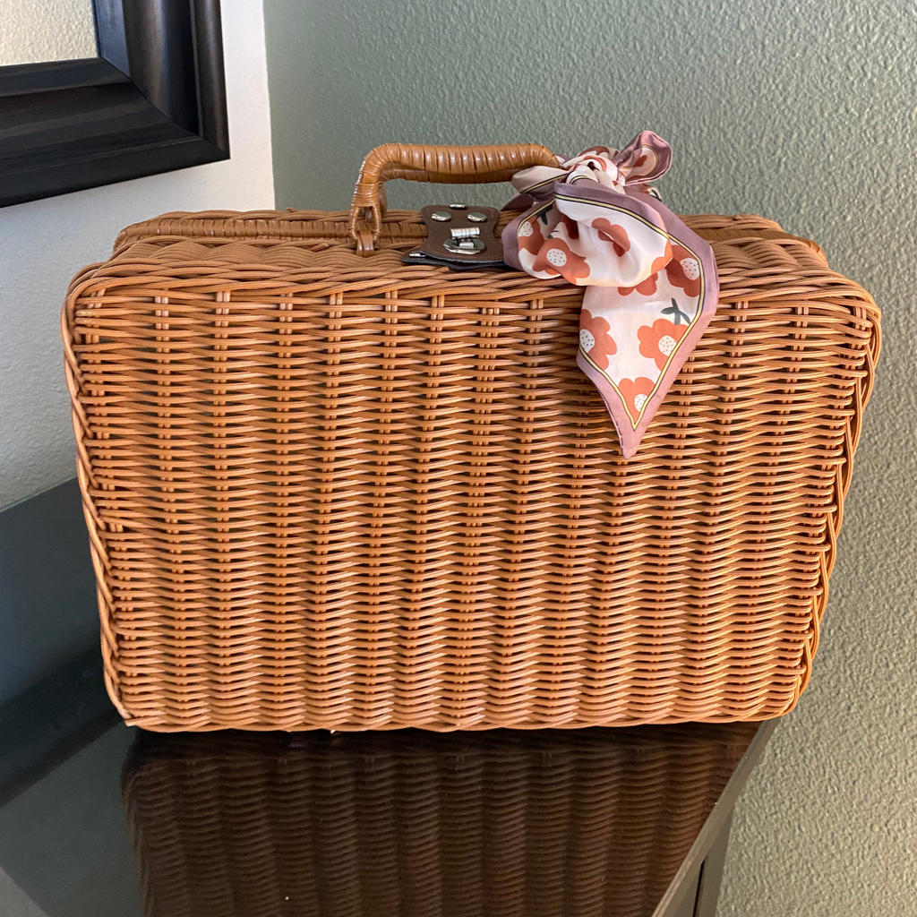 DrifWoo - Handwoven Suitcase Gift Basket, Empty Gift Basket - Brown Big Basket