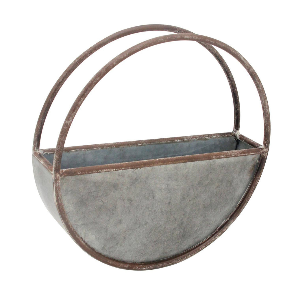 Foreside Home & Garden - SALE - Rustic Round Farmhouse Galvanized Metal Wall Planter