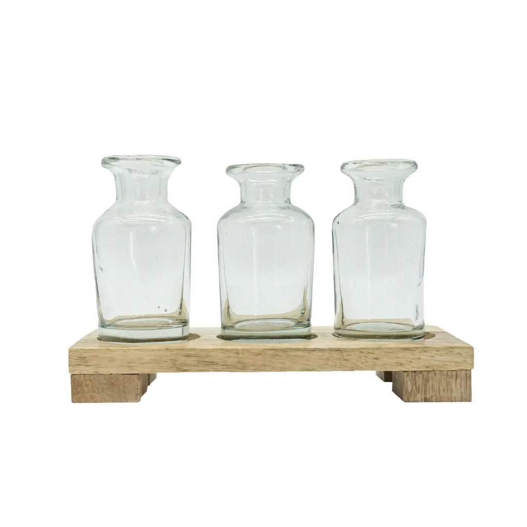 Foreside Home & Garden - Hazel 3 Glass Bud Vase With Wood Tray