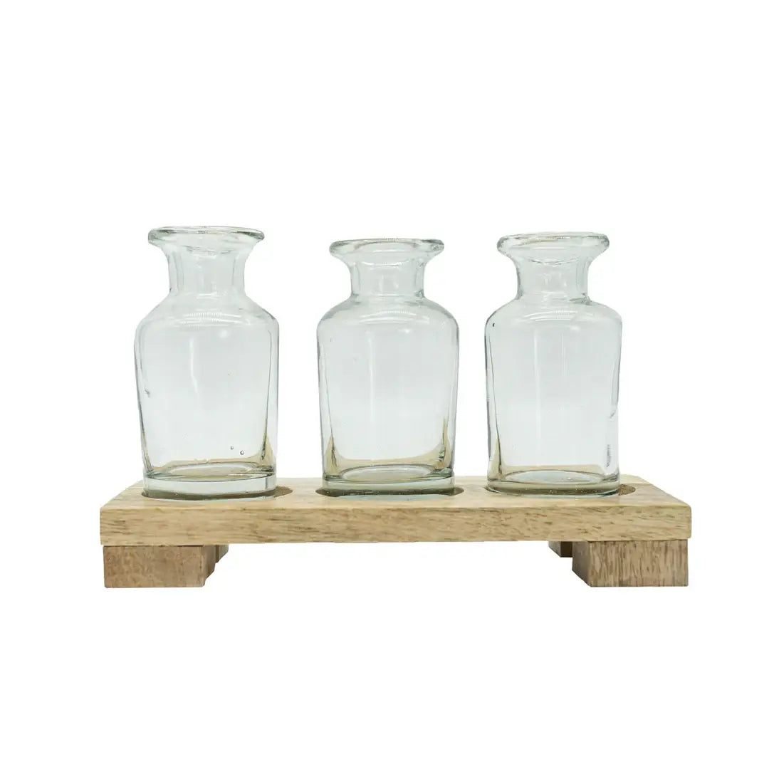 Foreside Home & Garden - Hazel 3 Glass Bud Vase With Wood Tray
