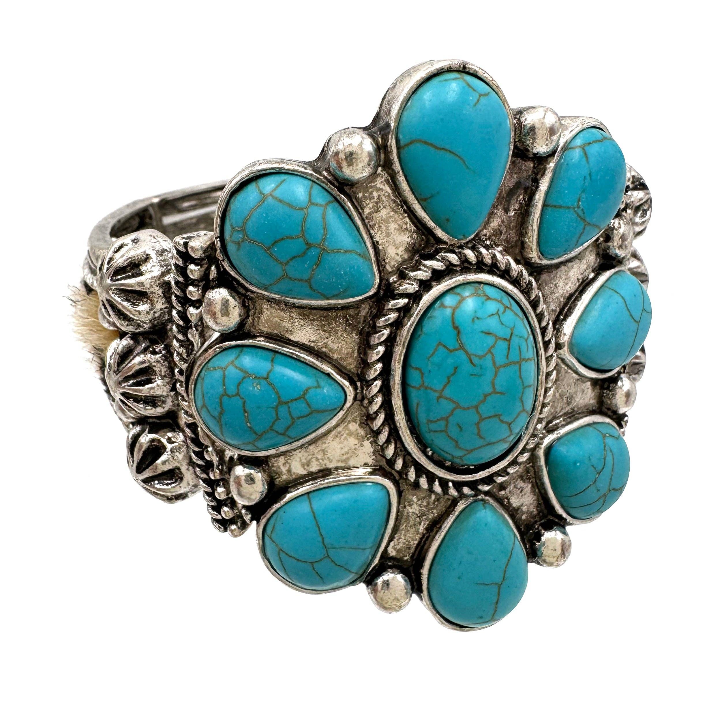 Lunar Deer - Flower Turquoise Leopard Hair Print Stretch Bracelet