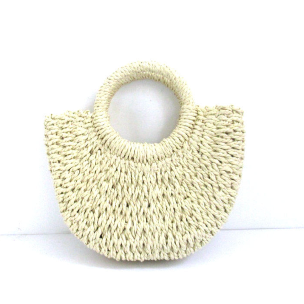 DrifWoo - Handwoven Artisanal Half-moon Straw Tote Bags  - Beige / XS