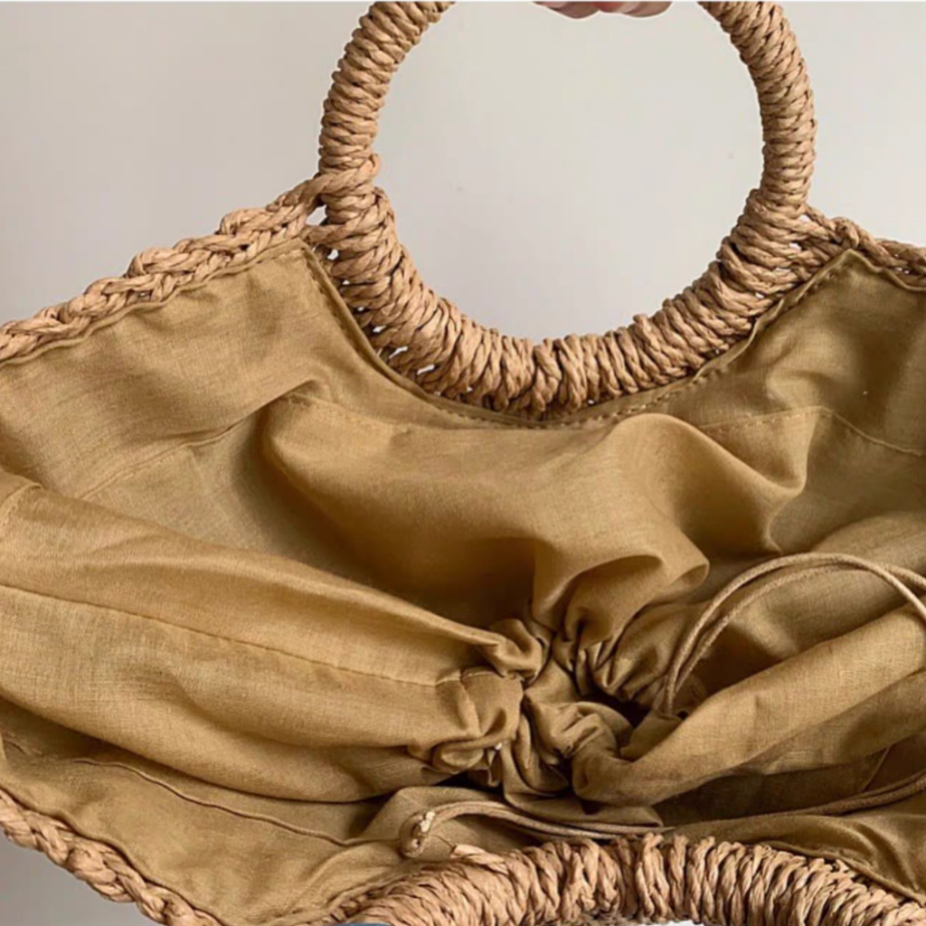 DrifWoo - Handwoven Artisanal Half-moon Straw Tote Bags  - Beige / M