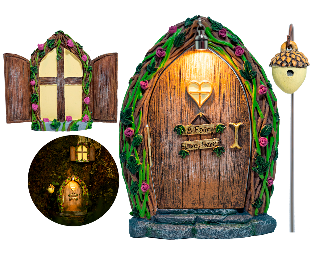 Tree Poetry - Opening Fairy Door and Window for Trees with Light yard art