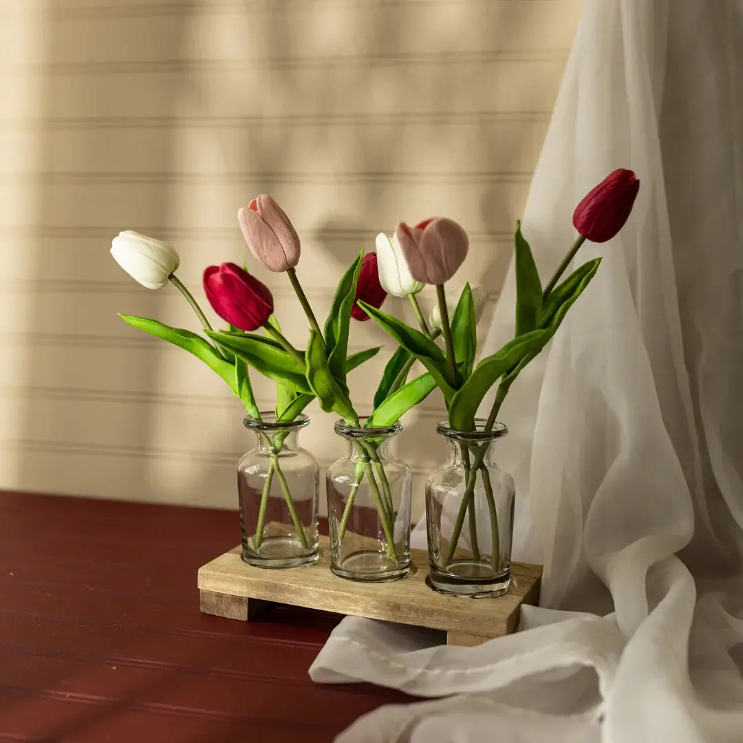 Foreside Home & Garden - Hazel 3 Glass Bud Vase With Wood Tray