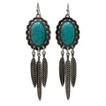 Lunar Deer - Turquoise Stone with Dangling Feather Earrings - Turquoise