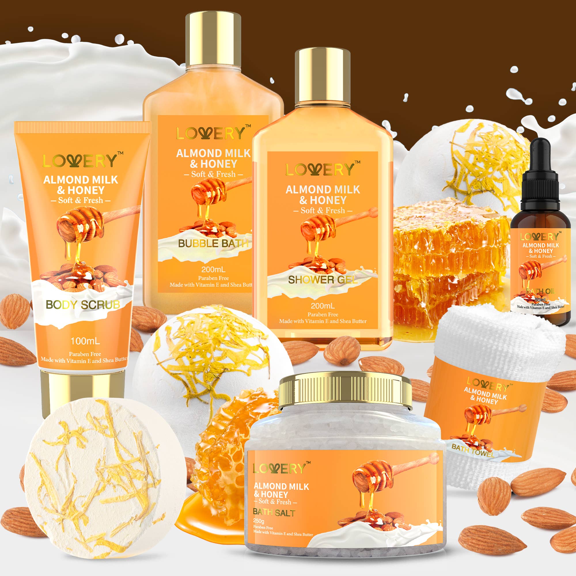 Lovery - Gift Basket – 10Pc Almond Milk & Honey Beauty & Personal Set