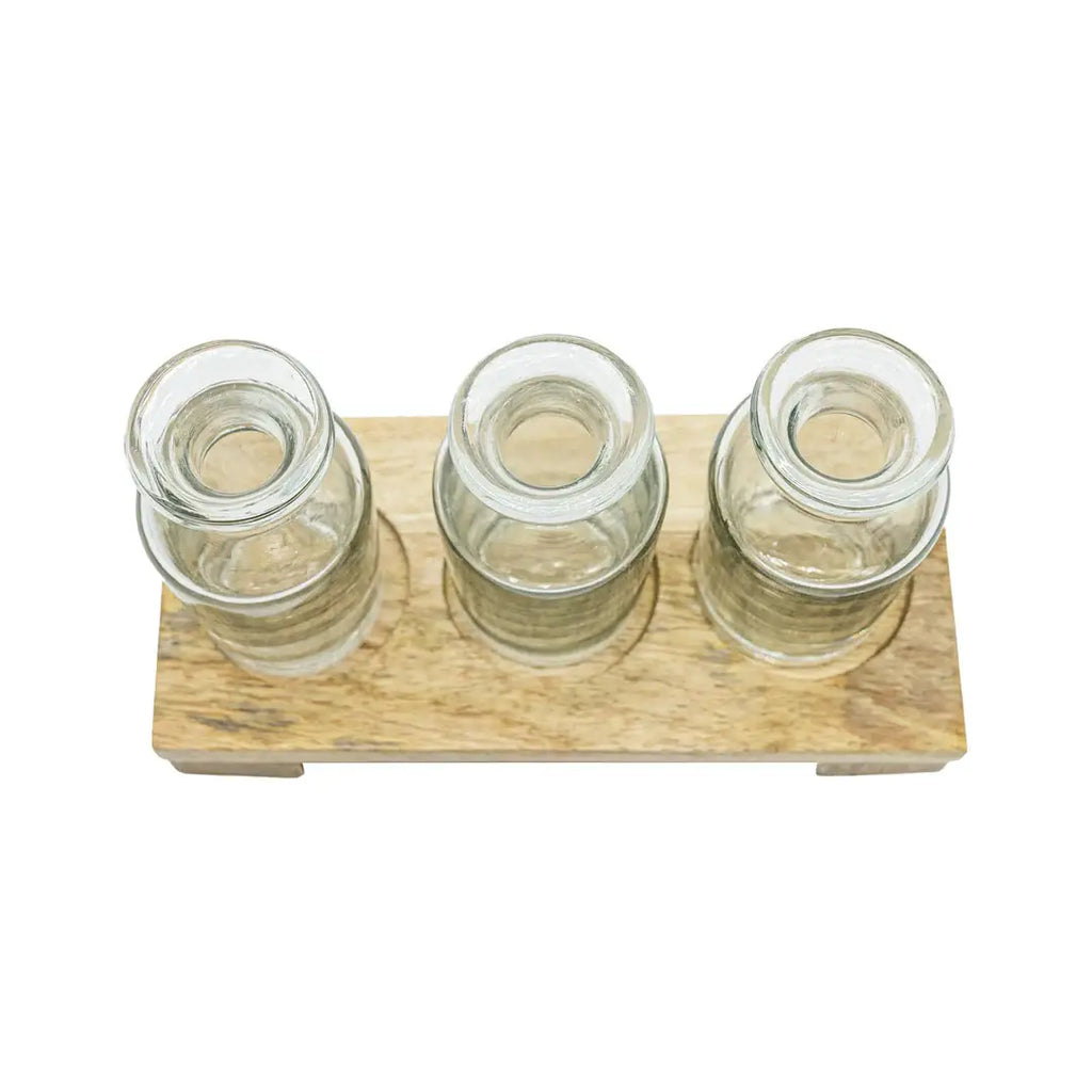 Foreside Home & Garden - Hazel 3 Glass Bud Vase With Wood Tray