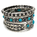 Lunar Deer - Turquoise Flower Three Piece Western Chunky Stretch Bracelet - Turquoise