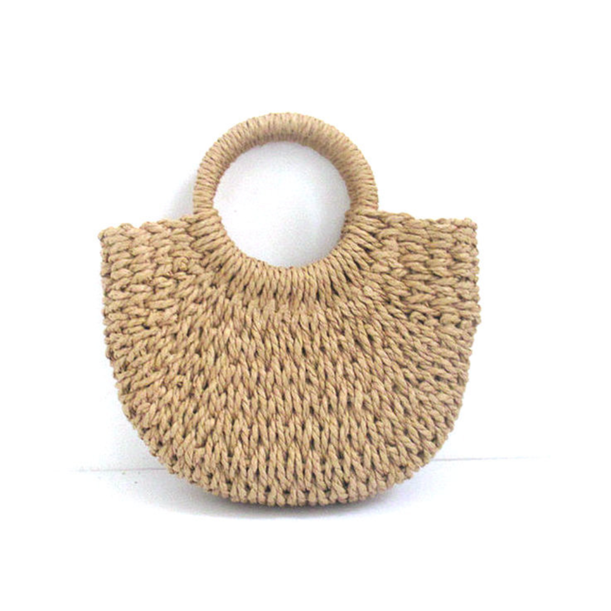 DrifWoo - Handwoven Artisanal Half-moon Straw Tote Bags  - Beige / XS