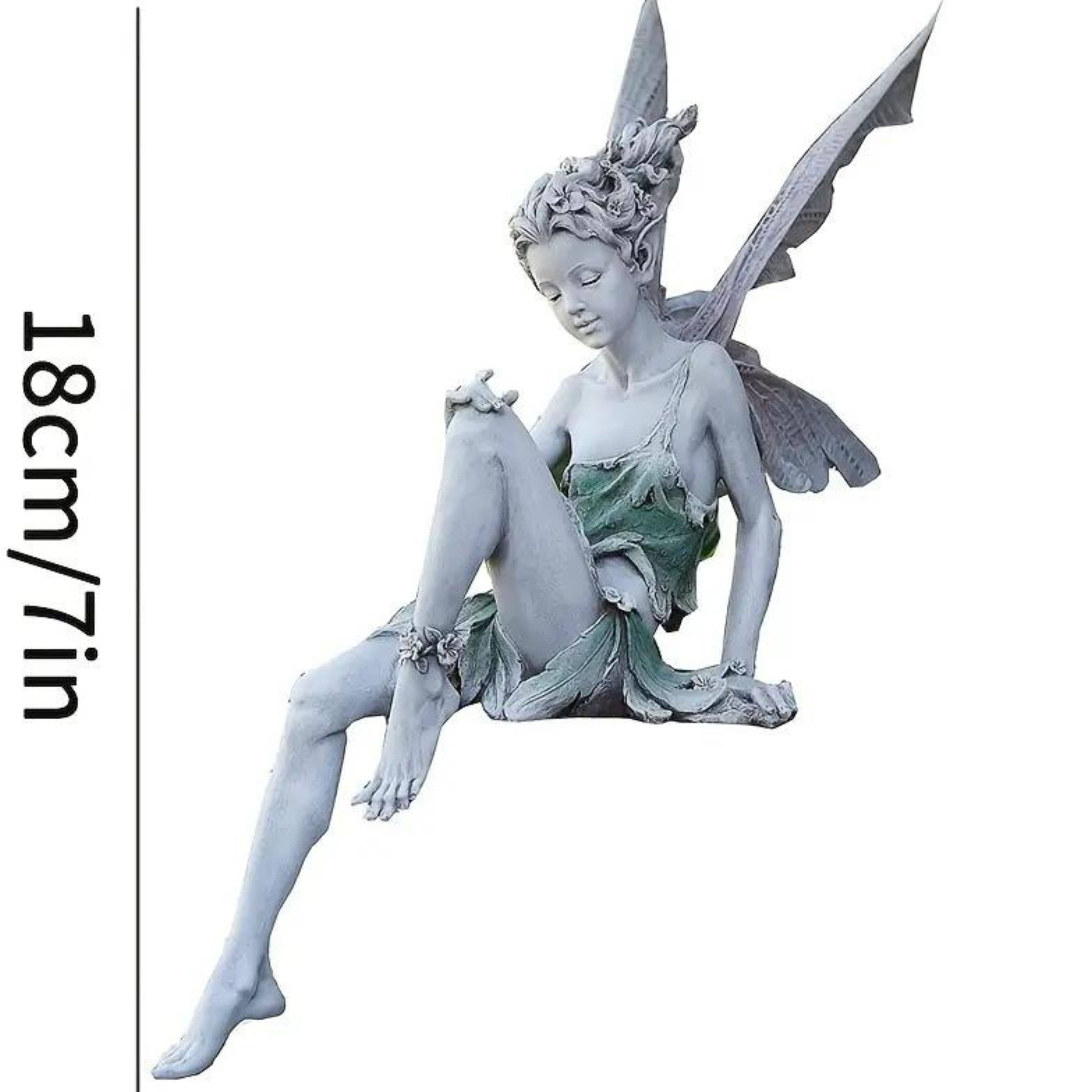 Flower Fairy Statue with Angel Wings Miniature Garden - 7''