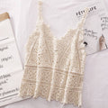 Funkyrel® Atzbranding Limited - Solid Color Crochet Lace Hollow Camisole Top - BEIGE / AVERAGE