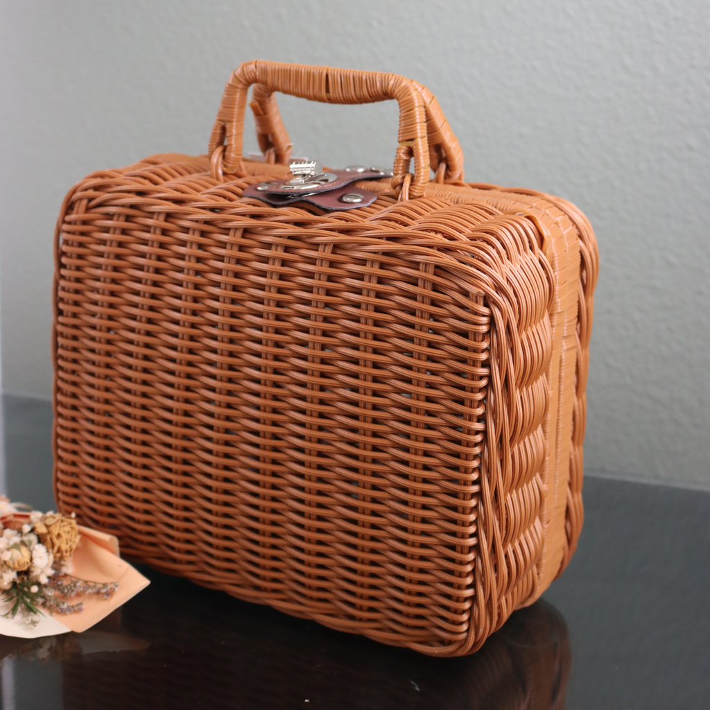 DrifWoo - Handwoven Suitcase Gift Basket, Empty Gift Basket - Brown Big Basket