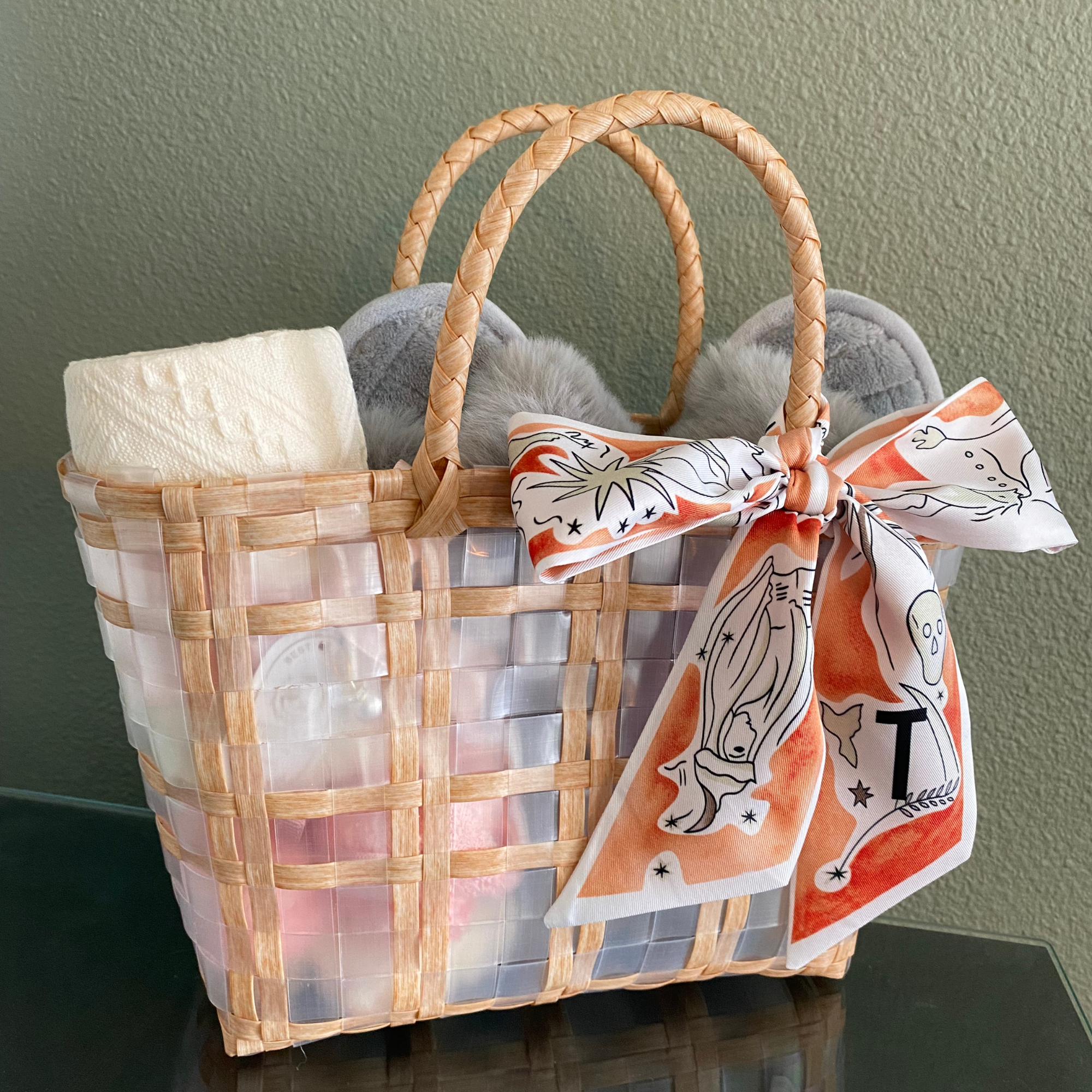 DrifWoo - Handwoven Small Woven Tote – Grocery, Gift & Market Basket - Coffee