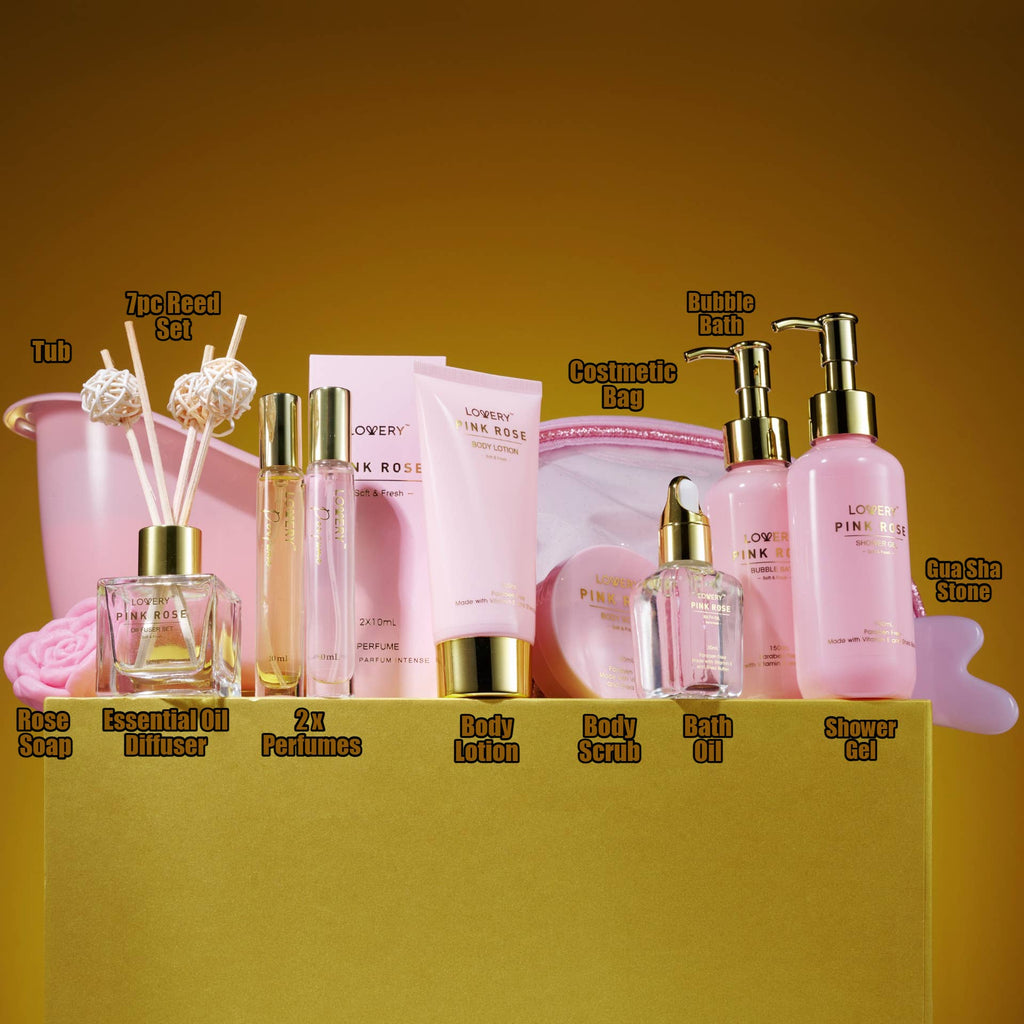 Lovery - Luxury Pink Rose Bath and Body Set, 18pc Birthday Spa Kit