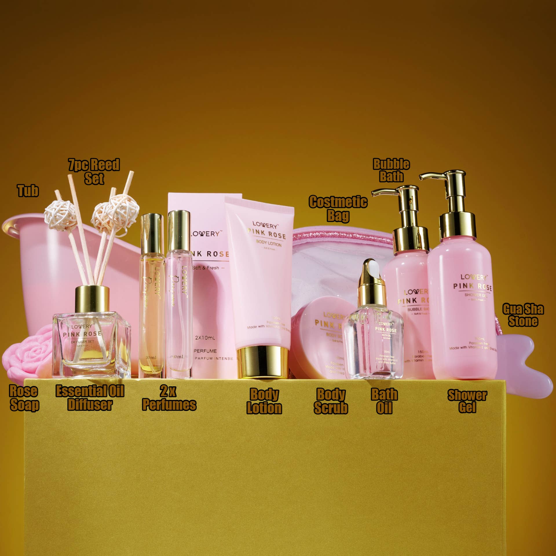 Lovery - Luxury Pink Rose Bath and Body Set, 18pc Birthday Spa Kit