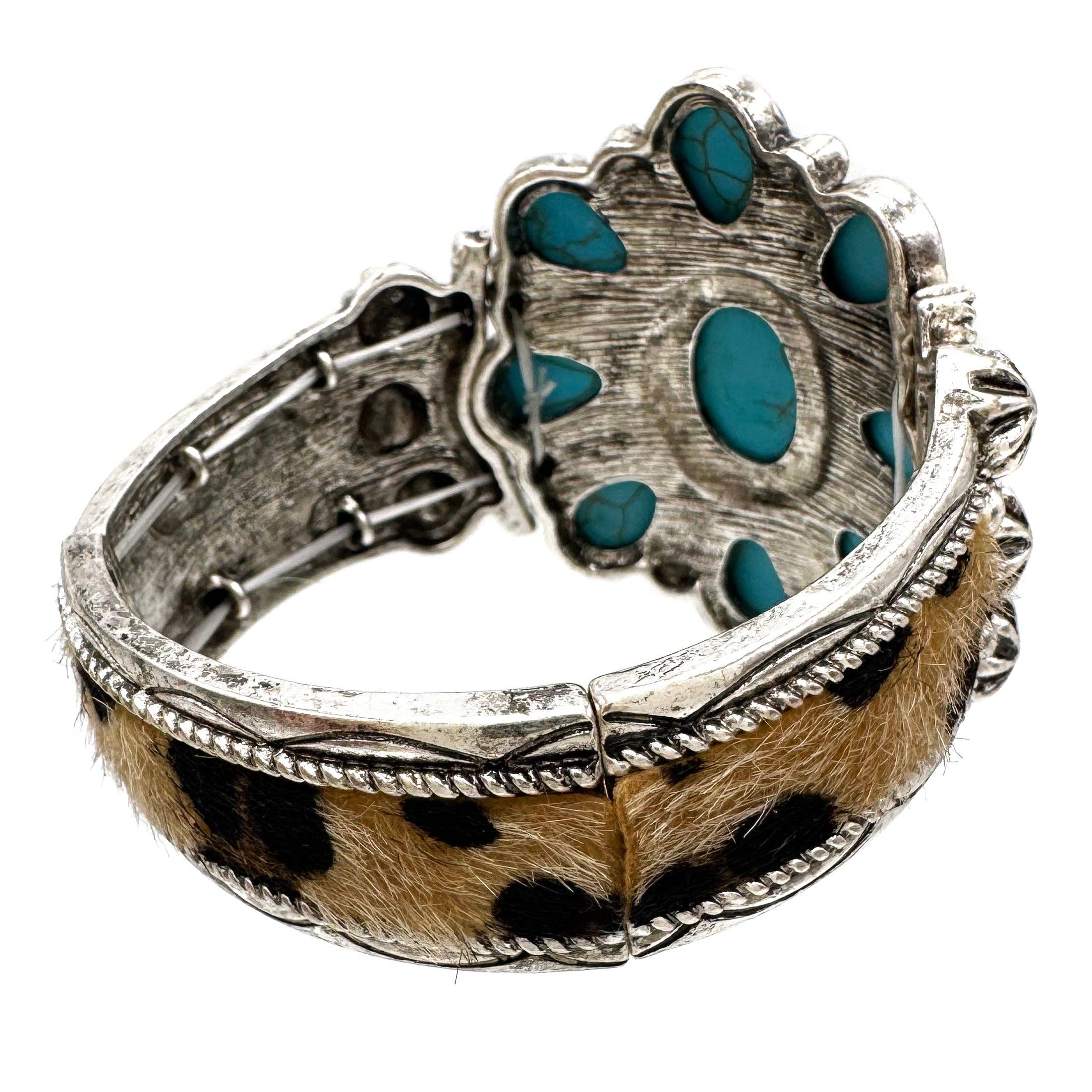 Lunar Deer - Flower Turquoise Leopard Hair Print Stretch Bracelet