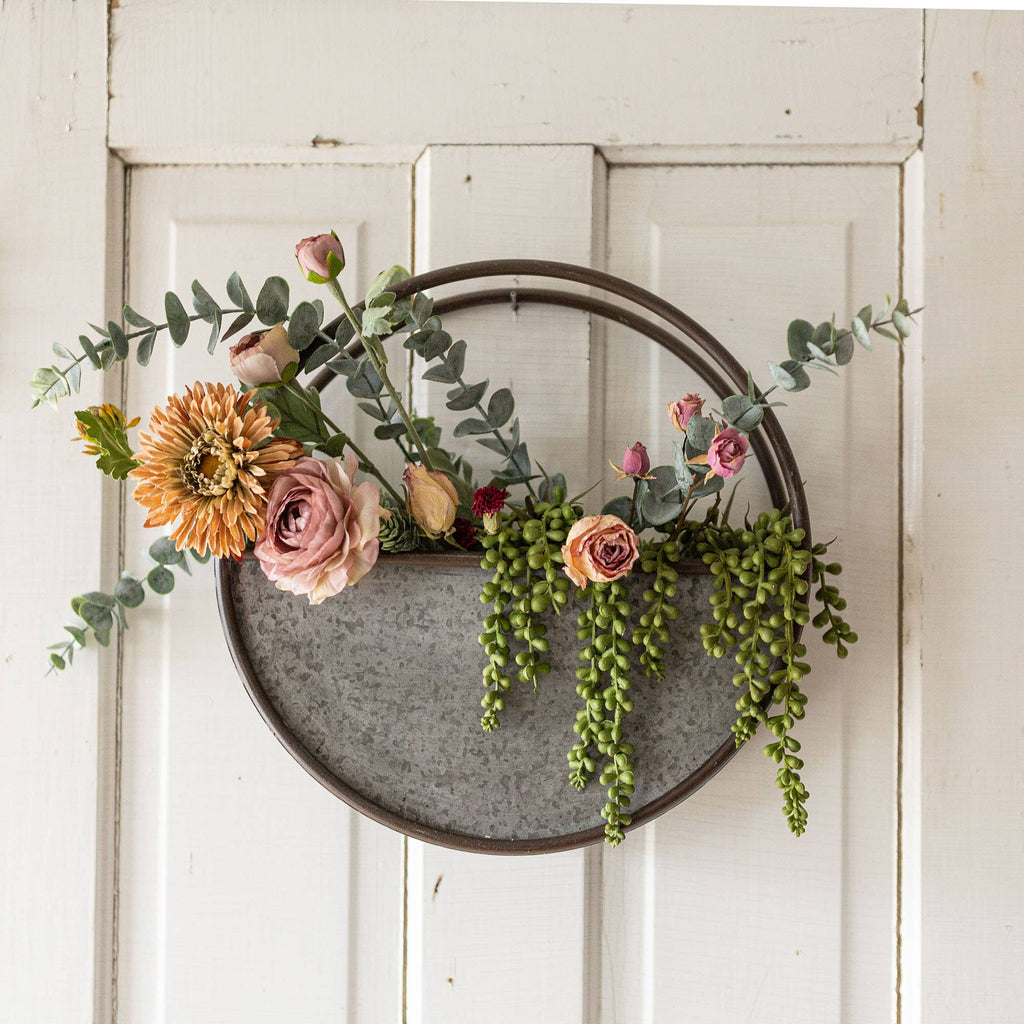 Foreside Home & Garden - SALE - Rustic Round Farmhouse Galvanized Metal Wall Planter