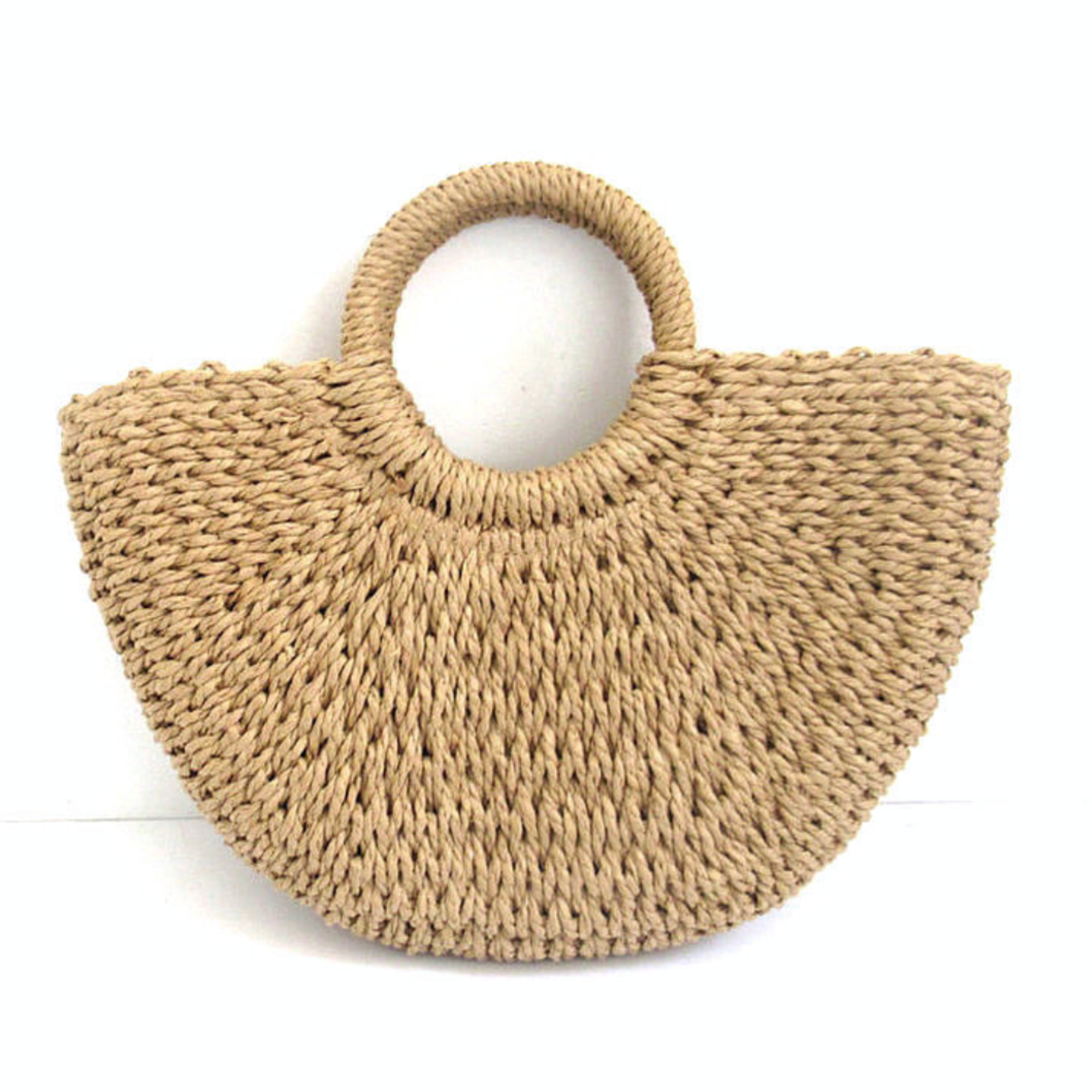 DrifWoo - Handwoven Artisanal Half-moon Straw Tote Bags  - Beige / XS