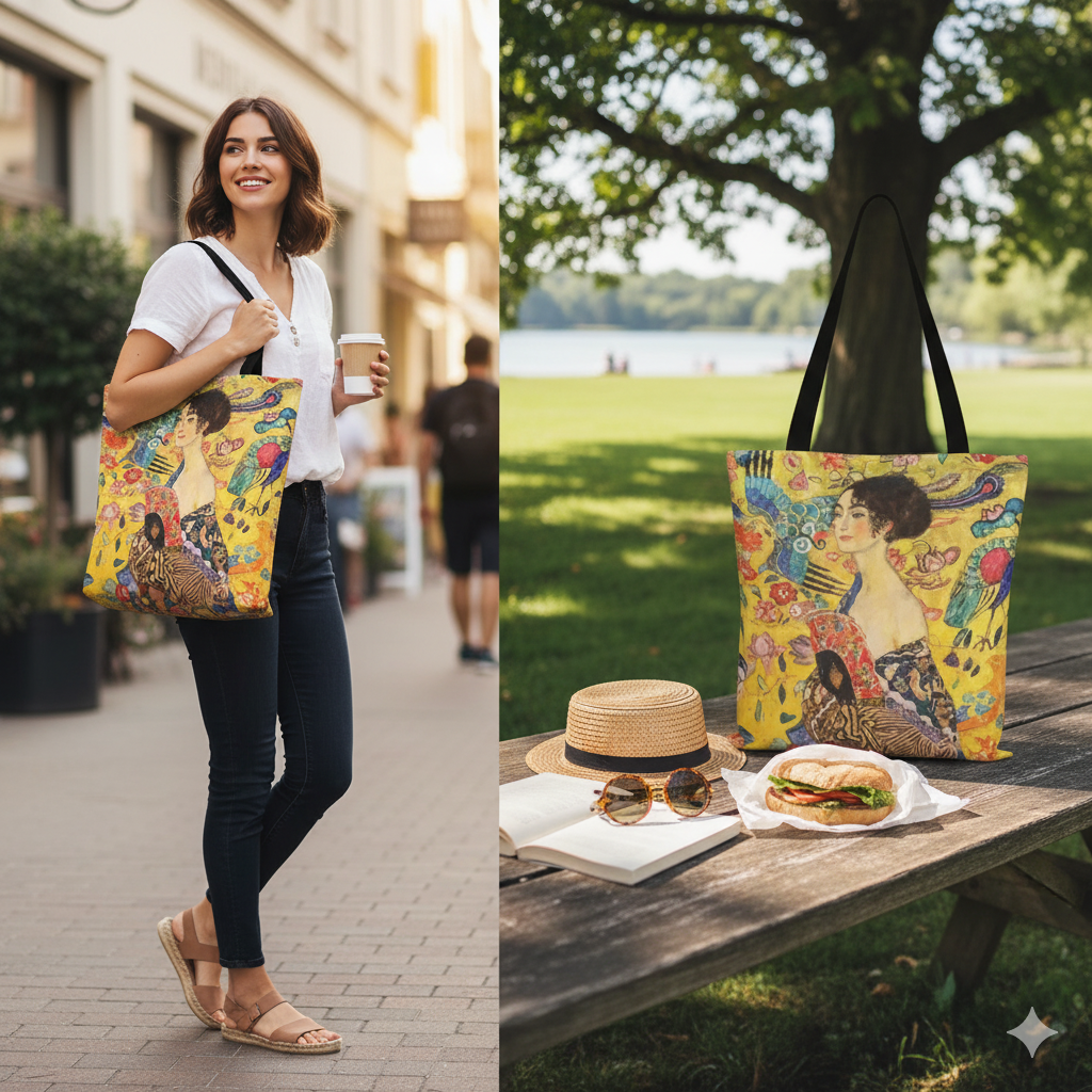 Gustav Klimt Inspired Art Tote Bag – Reusable Canvas Tote