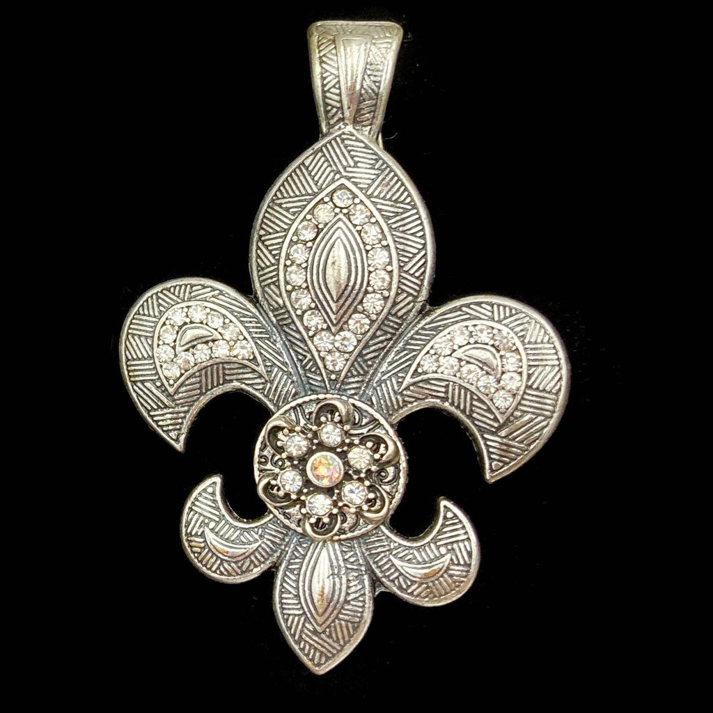 Lunar Deer - Fleur De Lis Western Rhinestone Turquoise Magnetic Pendant - Turquoise and Rhinestones