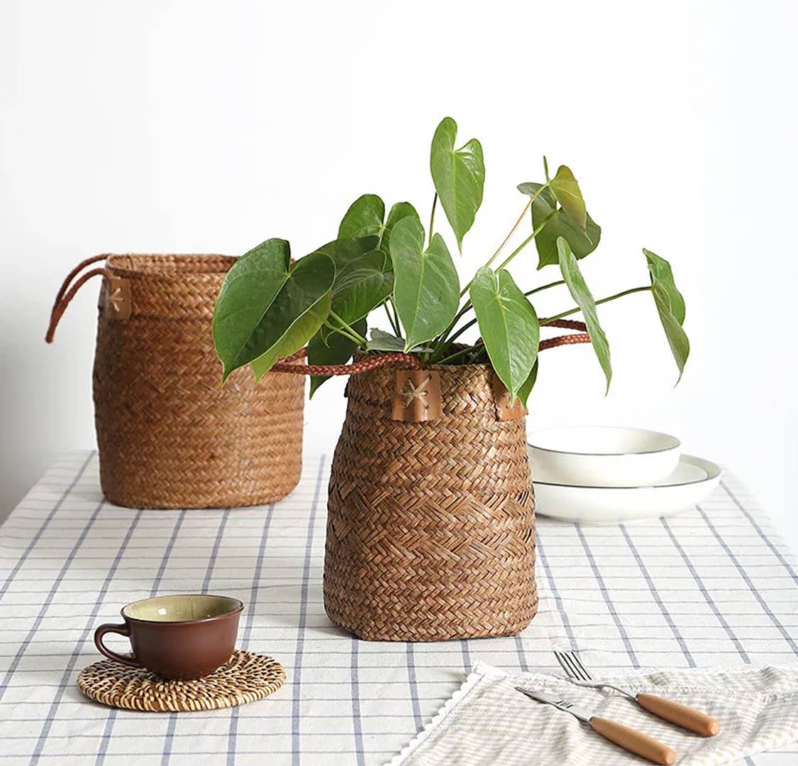 GreenWave - Seagrass woven boho storage flower basket (medium)
