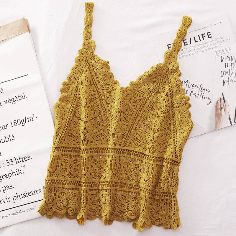 Funkyrel® Atzbranding Limited - Solid Color Crochet Lace Hollow Camisole Top - WHITE / AVERAGE