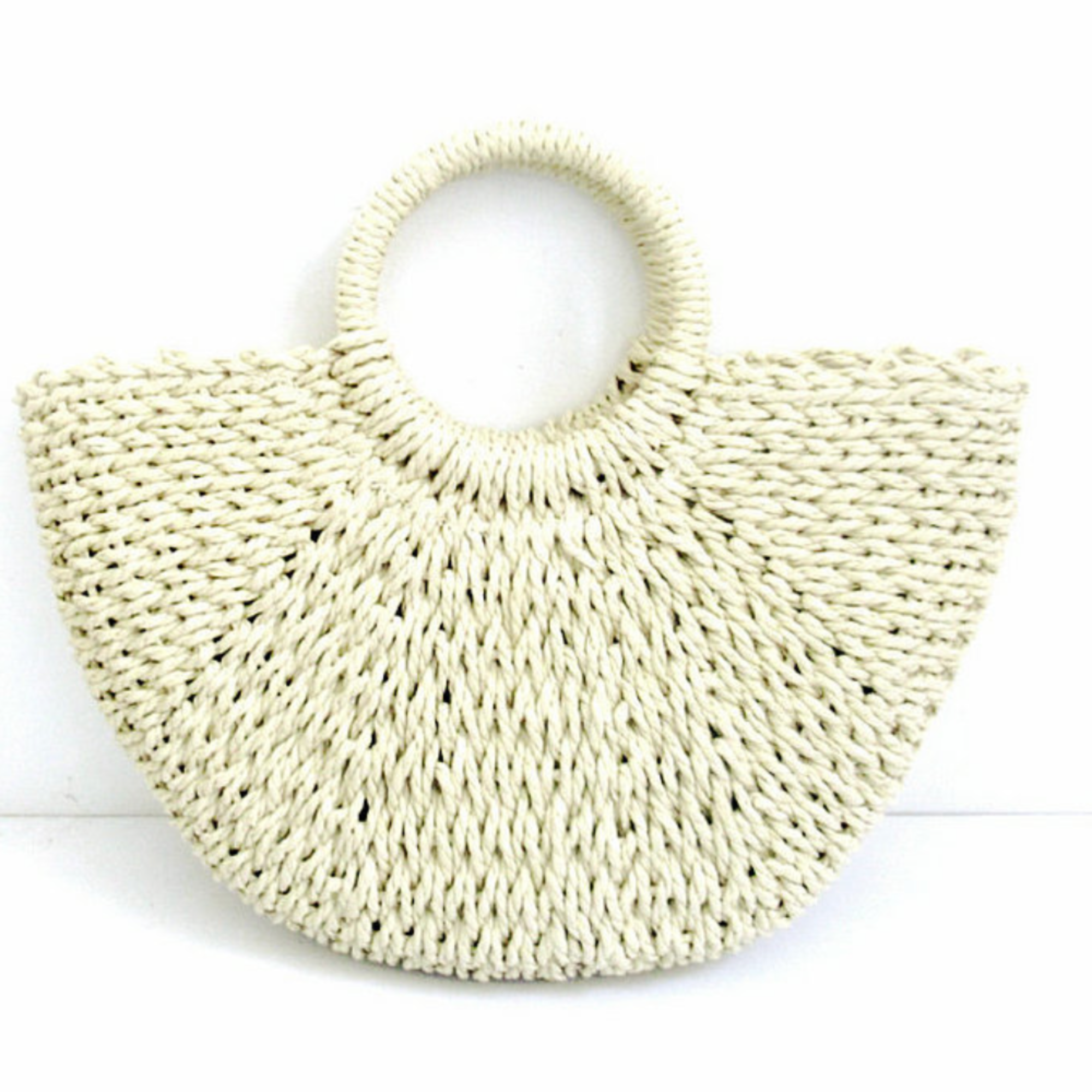 DrifWoo - Handwoven Artisanal Half-moon Straw Tote Bags  - Beige / XS