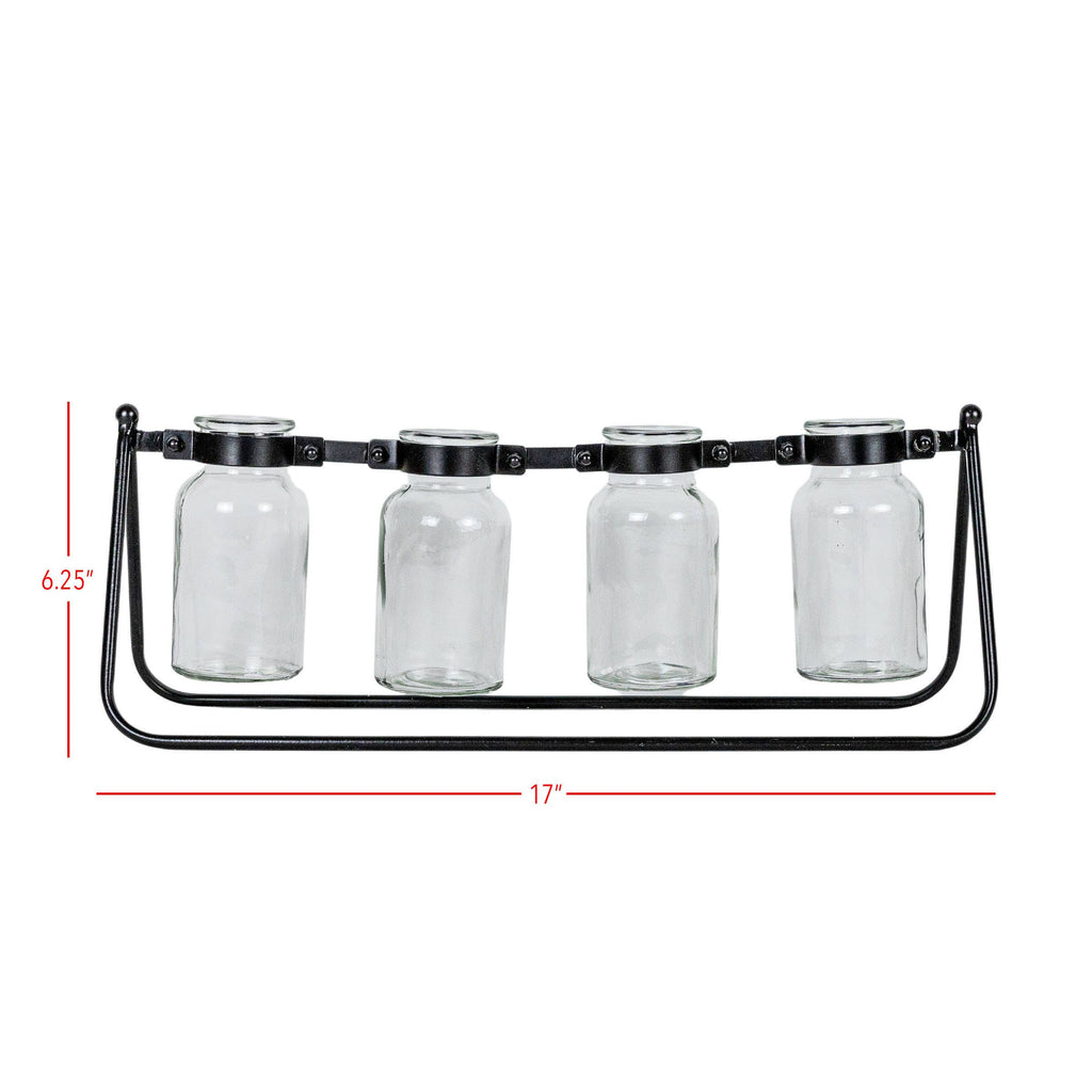 Foreside Home & Garden - Auden 4 Glass Bud Vase Holder Black Farmhouse Cast Iron