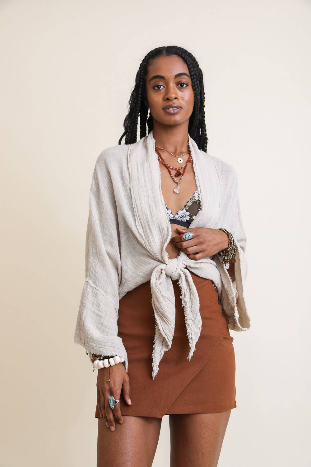 Leto Accessories - 🌸 Boho Chic Kimono Wrap - Flowy Sleeves & Lightweight - Rust