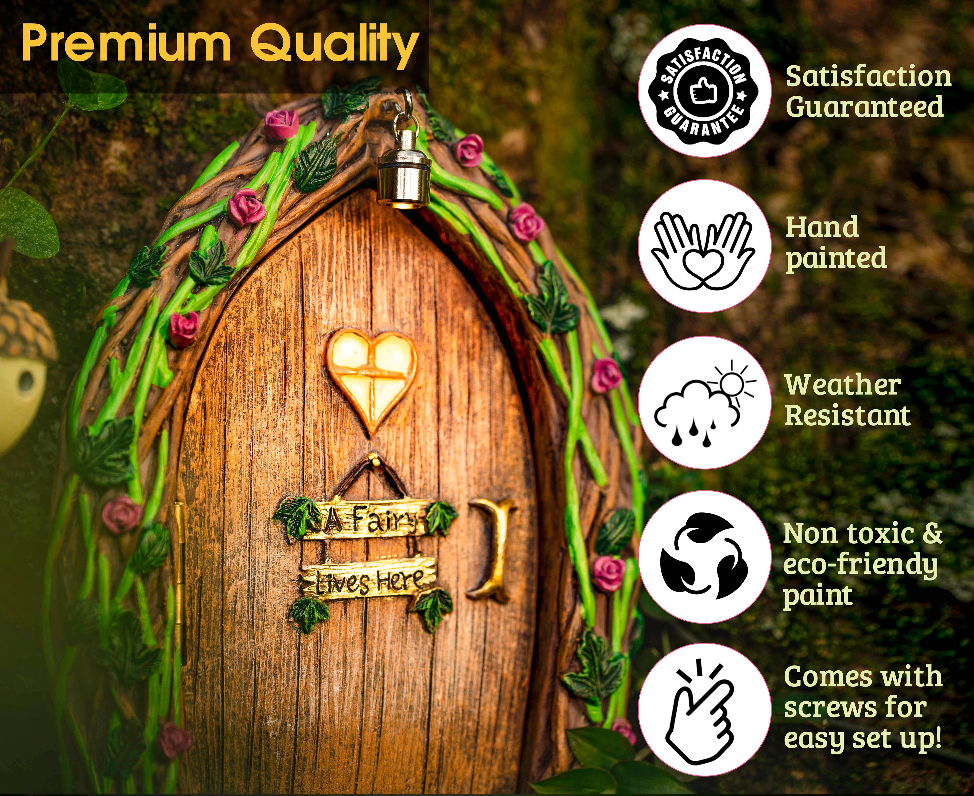 Tree Poetry - Opening Fairy Door and Window for Trees with Light yard art