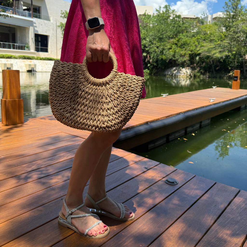 DrifWoo - Handwoven Artisanal Half-moon Straw Tote Bags  - Beige / XS