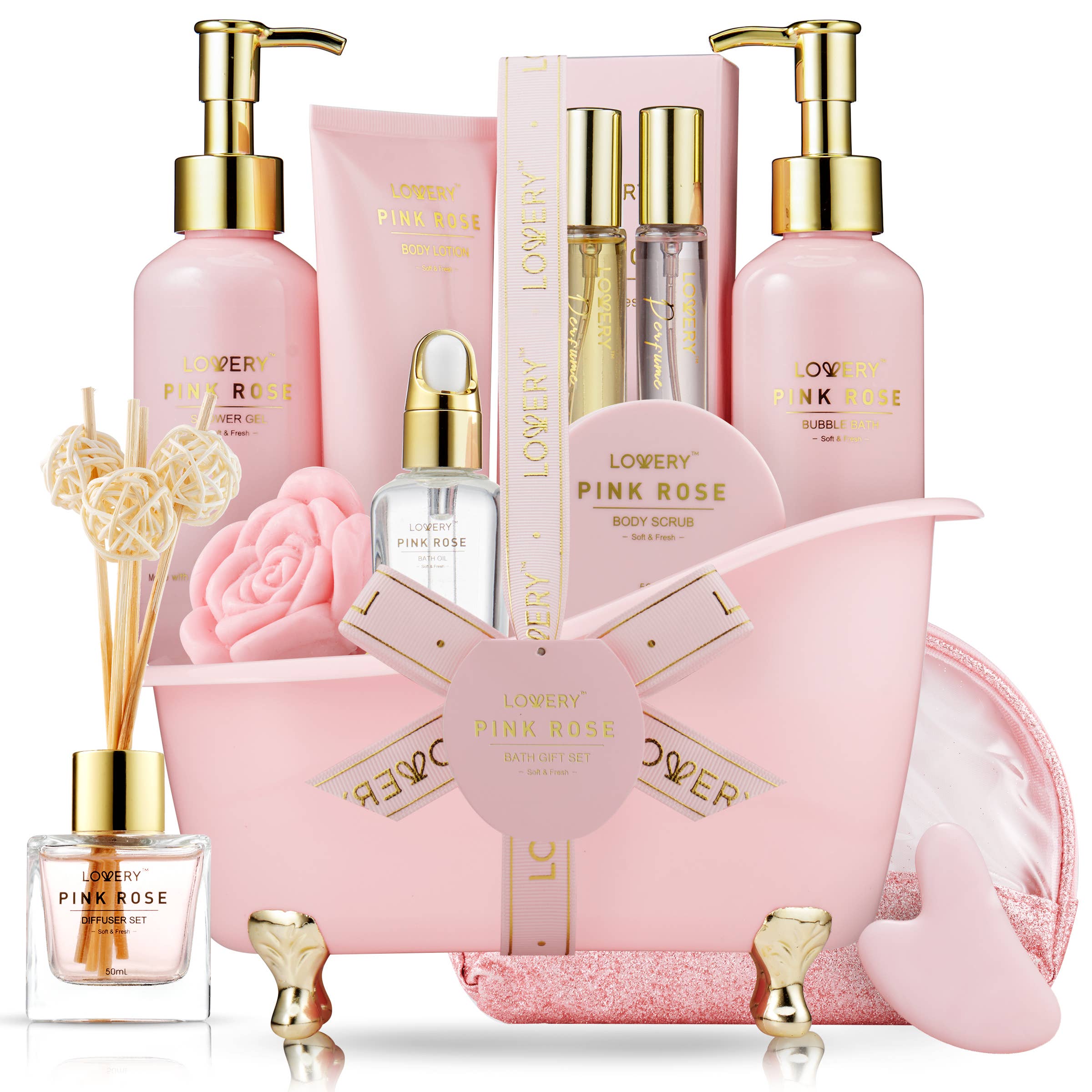 Lovery - Luxury Pink Rose Bath and Body Set, 18pc Birthday Spa Kit