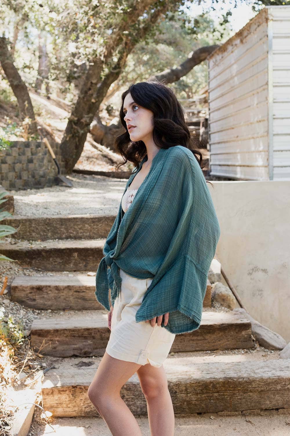 Leto Accessories - 🌸 Boho Chic Kimono Wrap - Flowy Sleeves & Lightweight - Pine