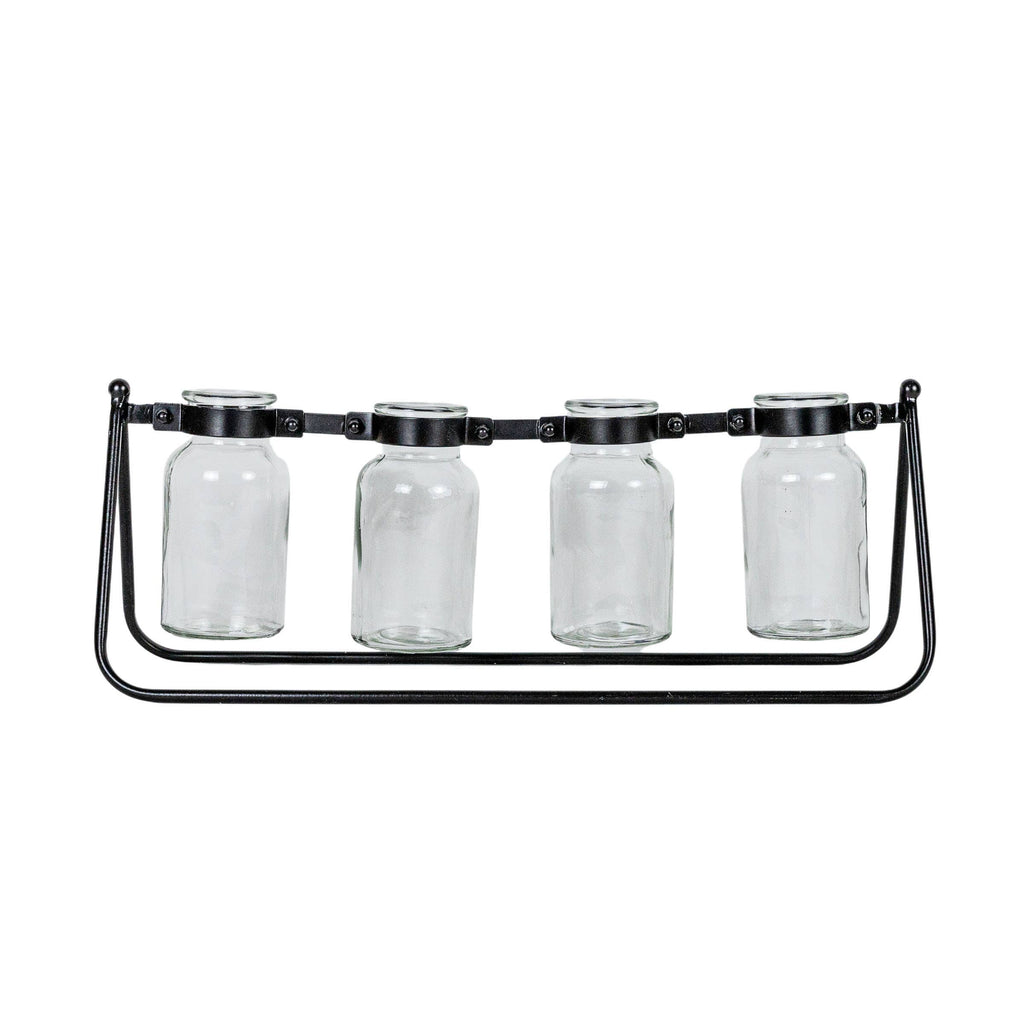 Foreside Home & Garden - Auden 4 Glass Bud Vase Holder Black Farmhouse Cast Iron
