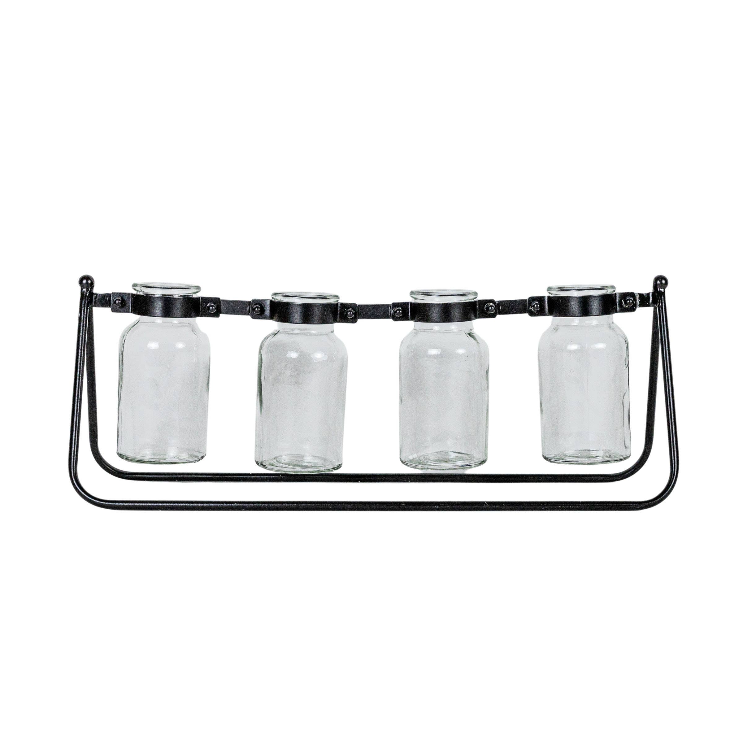 Foreside Home & Garden - Auden 4 Glass Bud Vase Holder Black Farmhouse Cast Iron