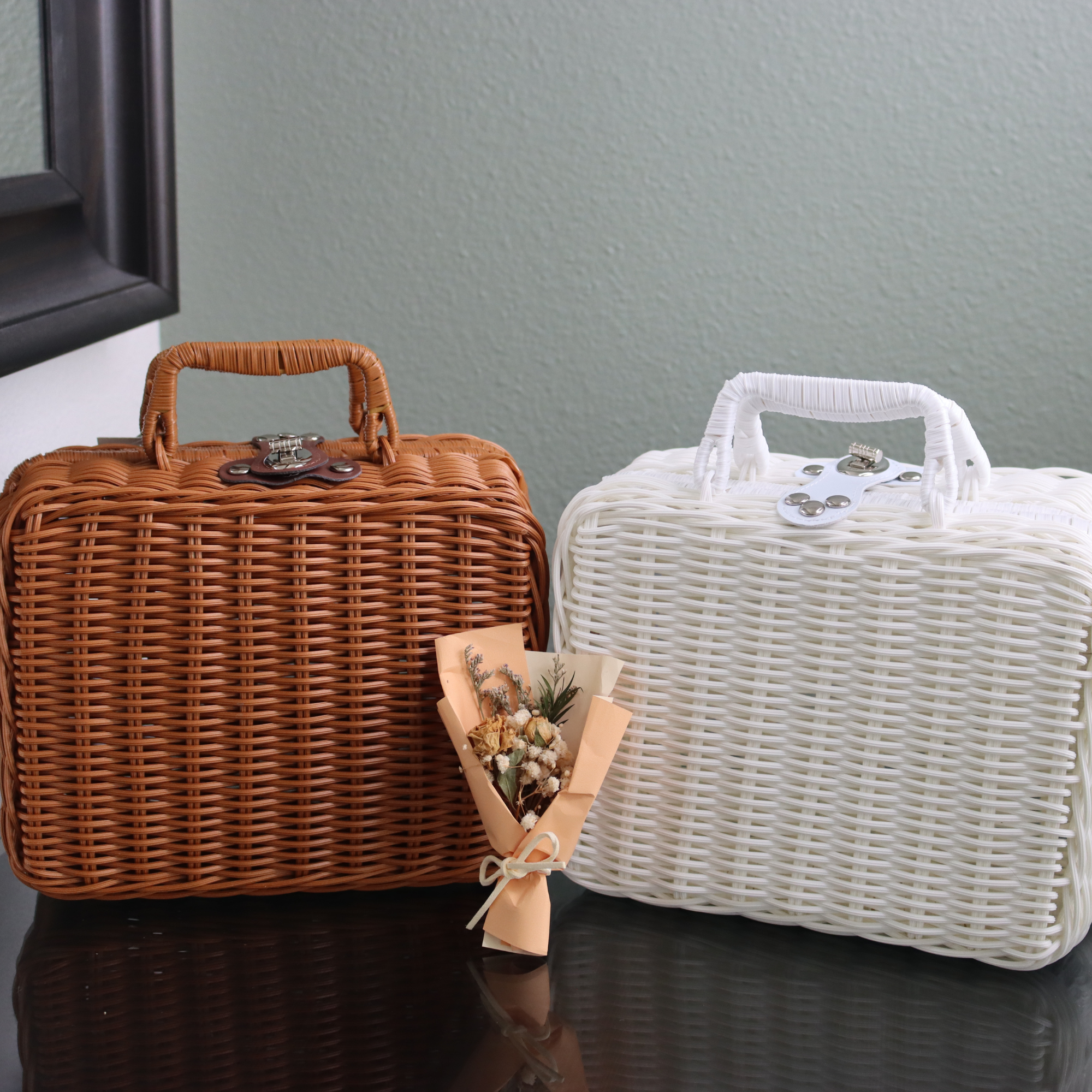 DrifWoo - Handwoven Suitcase Gift Basket, Empty Gift Basket - Brown Big Basket