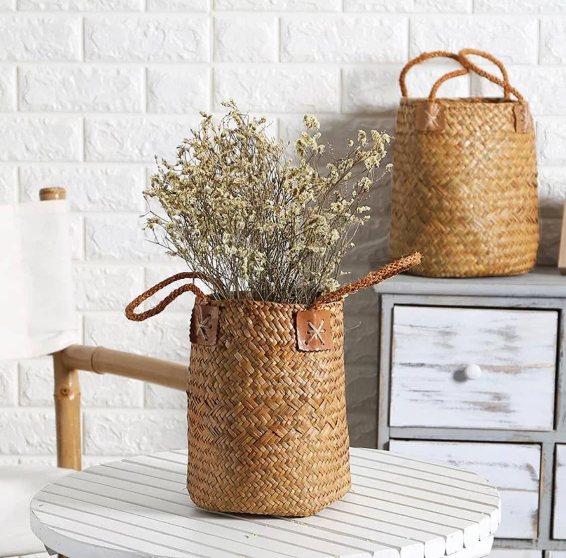 GreenWave - Seagrass woven boho storage flower basket (large)