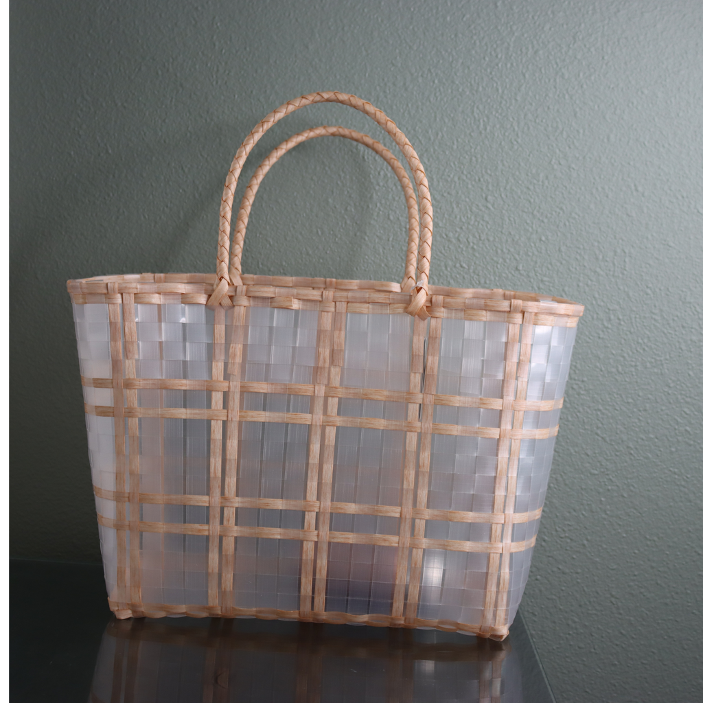 DrifWoo - Handwoven Small Woven Tote – Grocery, Gift & Market Basket - Coffee