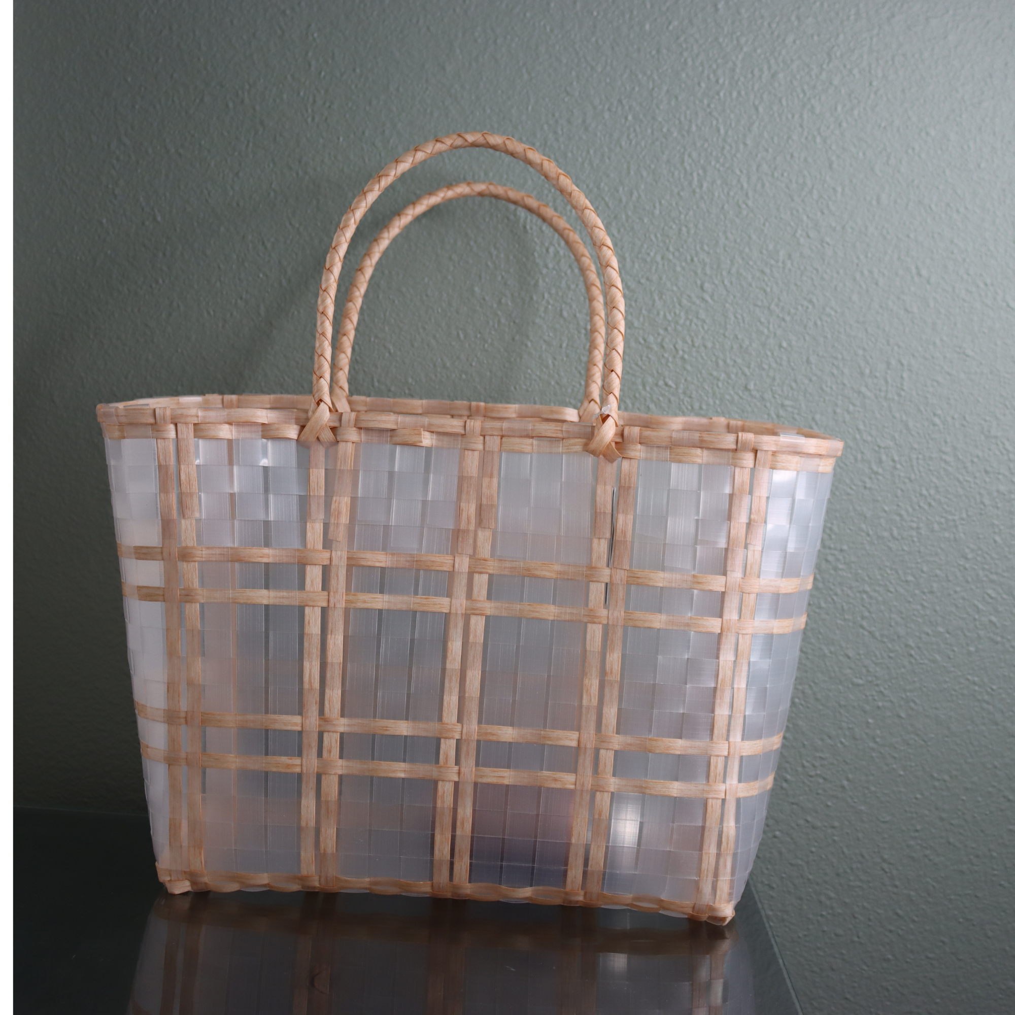DrifWoo - Handwoven Small Woven Tote – Grocery, Gift & Market Basket - Coffee