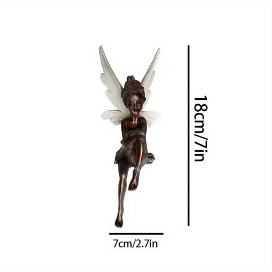 Brown Flower Fairy Statue Angel Wings Miniature Garden - 7''