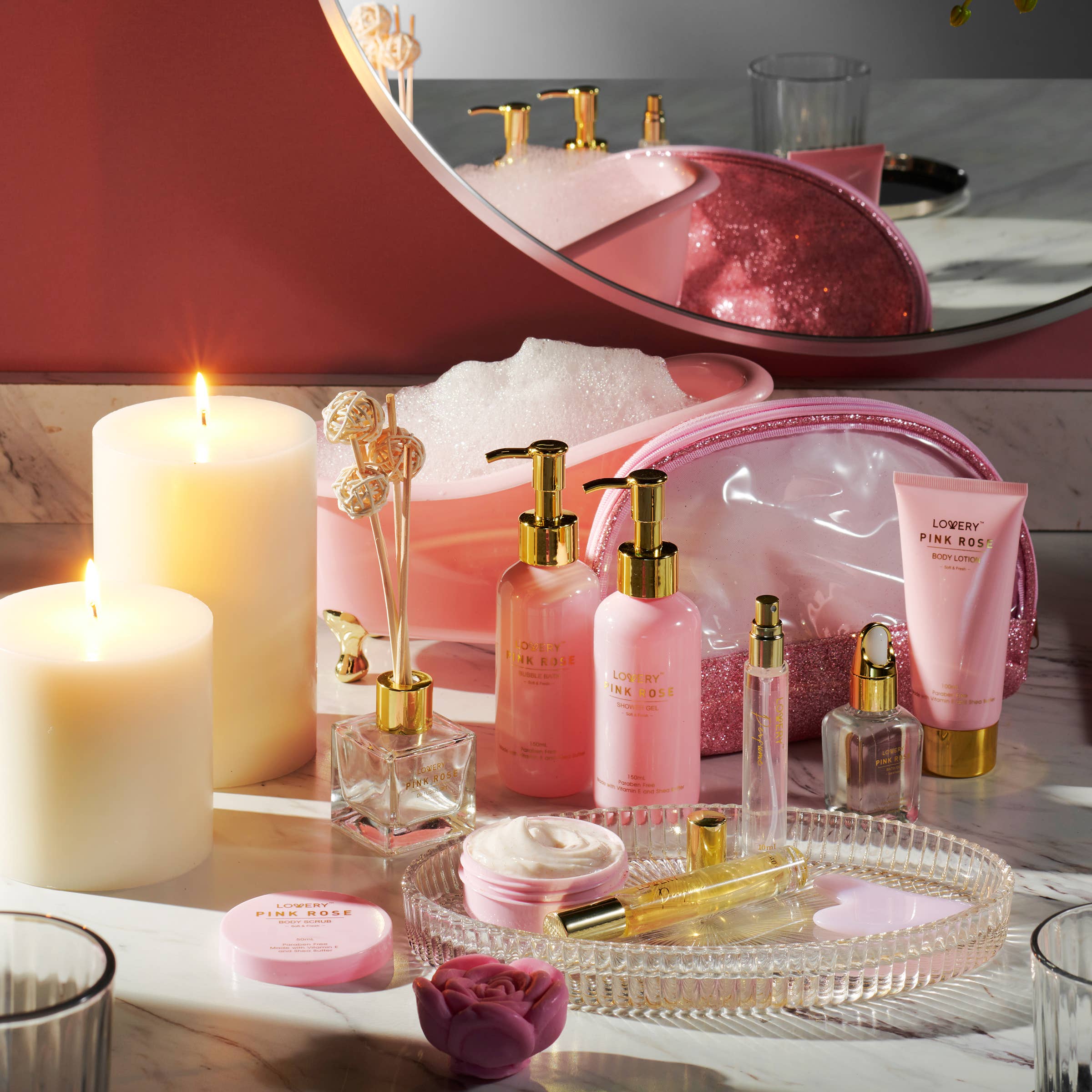 Lovery - Luxury Pink Rose Bath and Body Set, 18pc Birthday Spa Kit