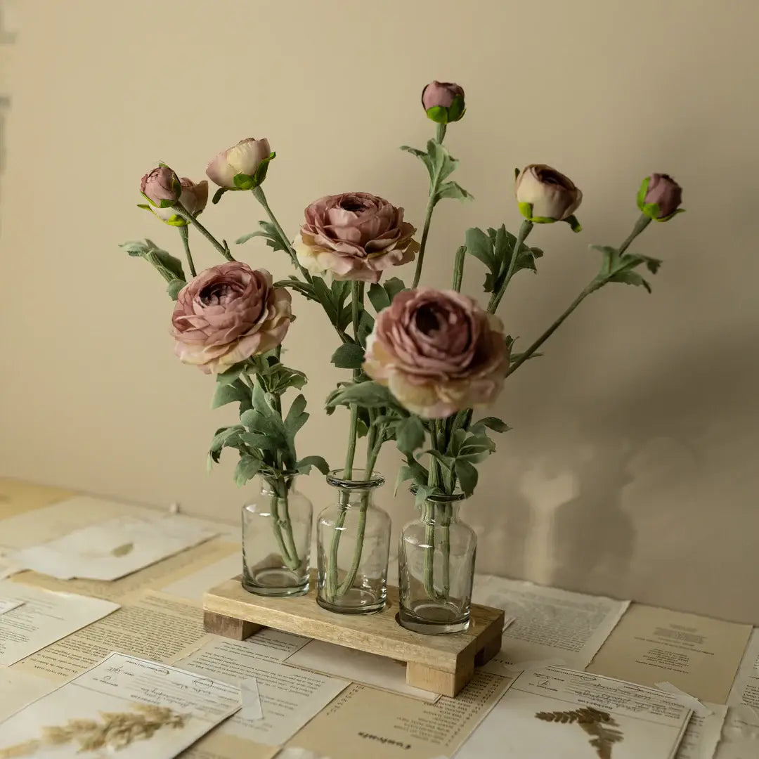 Foreside Home & Garden - Hazel 3 Glass Bud Vase With Wood Tray