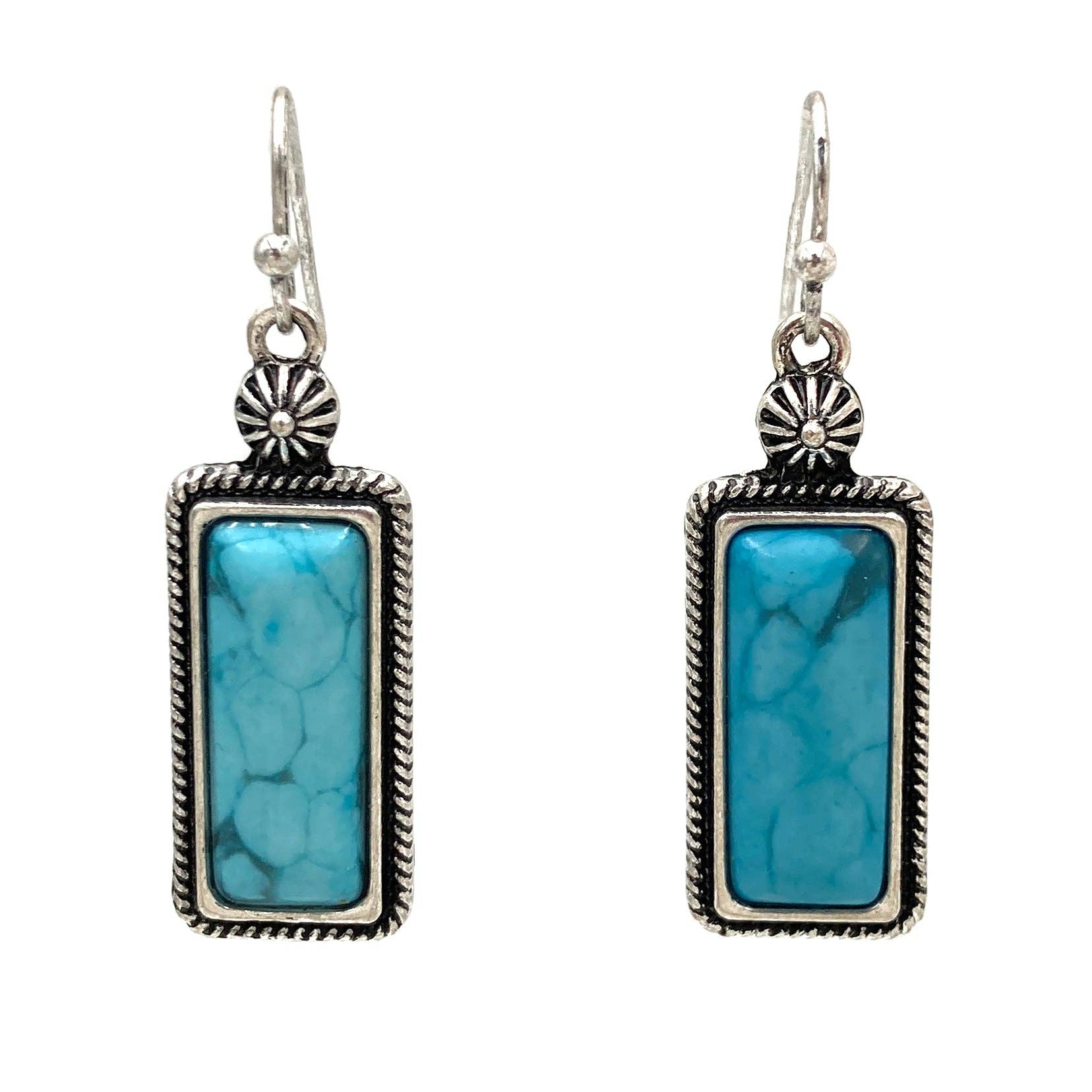 Lunar Deer - Small Rectangle Turquoise Stone Dangle Earrings - Turquoise