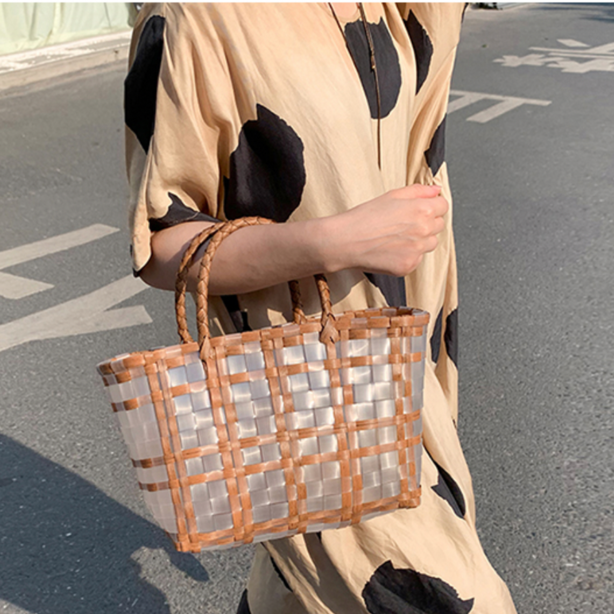 DrifWoo - Handwoven Small Woven Tote – Grocery, Gift & Market Basket - Coffee