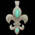 Lunar Deer - Fleur De Lis Western Rhinestone Turquoise Magnetic Pendant - Turquoise only